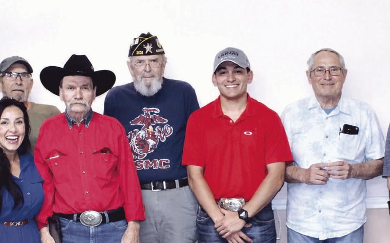 Shown here at the celebration for Luke Olivares are Jose Olivares, Cecil Cook, Esmeralda Olivares, Les Bumbguard, Vice Commander George Bunch, Commander Rod Stewart, Luke Olivares, Jim Foster, Tim Gutherie, Jessica and Wesley Janak.