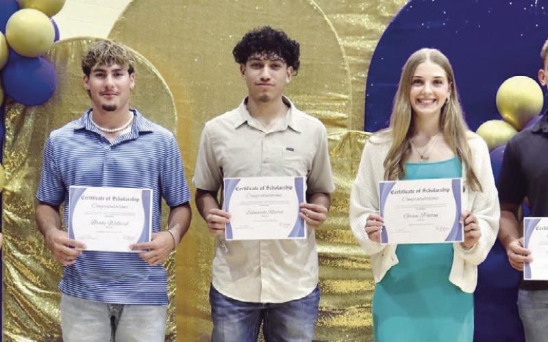 ATD Scholarship winners Destinee Bluford $500, Brody Willard $400, Eduardo Rivera $350, Grace Patton $250 and Mason Lillard $250 with Brooksy Fisher and Brittany Bell.
