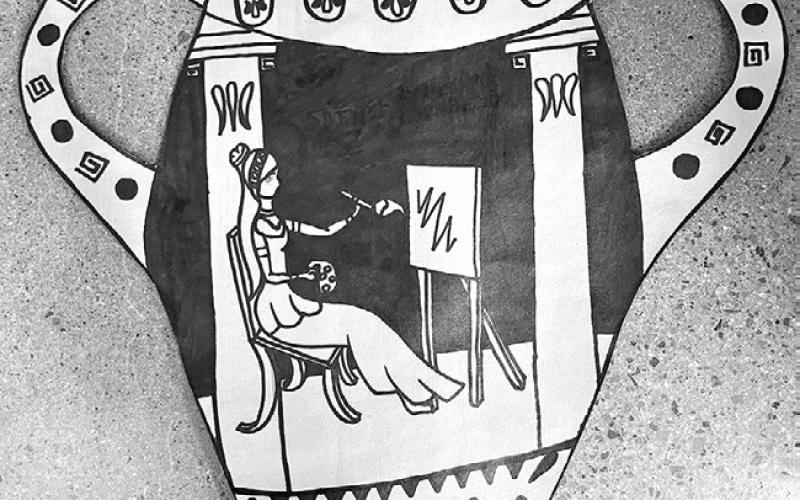 ‘Ancient Greek pottery’ artwork by Charlee Sisemore, a sixth-grade Intro to Art student at Rockdale Junior High School.