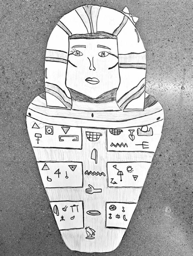 ‘Ancient Egyptian tomb’ artwork by Charlee Sisemore, a sixth-grade Intro to Art student in Rockdale Junior High School.
