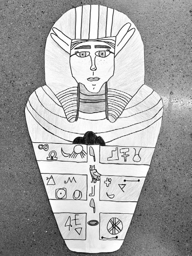 ‘Ancient Egyptian tomb’ artwork by Ember Wedemeier, a sixth-grade Intro to Art student in Rockdale Junior High School.