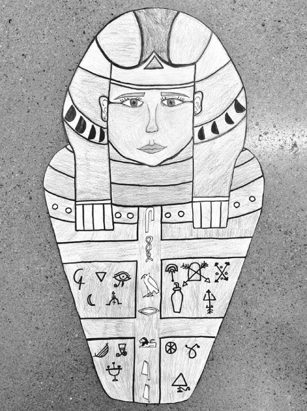 ‘Ancient Egyptian tomb’ artwork by Maryanne Zuniga, a sixth-grade Intro to Art student in Rockdale Junior High School.
