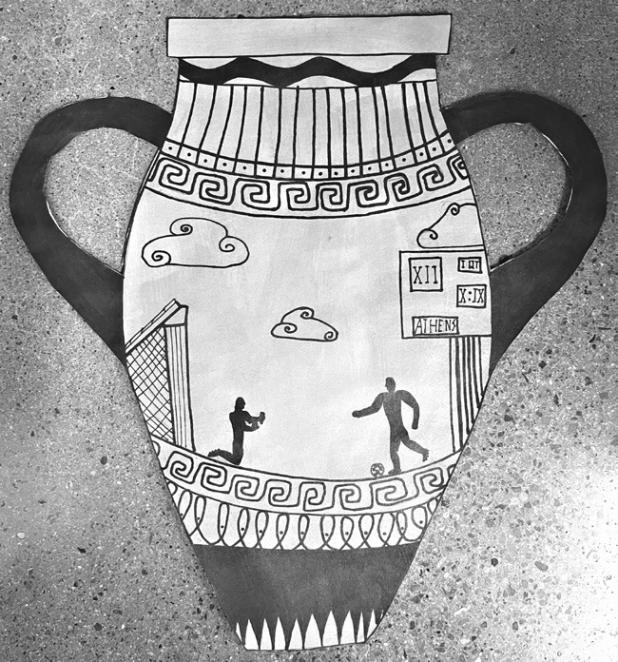 ‘Ancient Greek pottery’ artwork by Zane Whiteley, a sixthgrade Intro to Art student at Rockdale Junior High School.