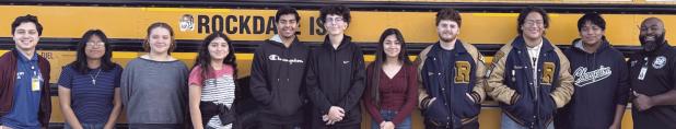 Advancing to Area—Jr. High Band Director Eliezer Ortiz, Azucena Lopez, Destinee Bluford, Jazmin Rodriguez-Claudio, Marcos Santellano, Josiah Little, Adeana Limon, Tyler Roberts, Michael Carver, Abraham Obando Urbina and RHS Band Director Samuel Long.