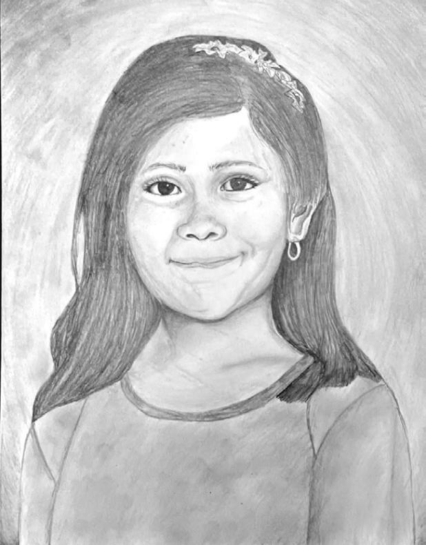 Self-portrait drawing by Ariana Mora Romo, an eighth-grader in Art II at Rockdale Junior High School.