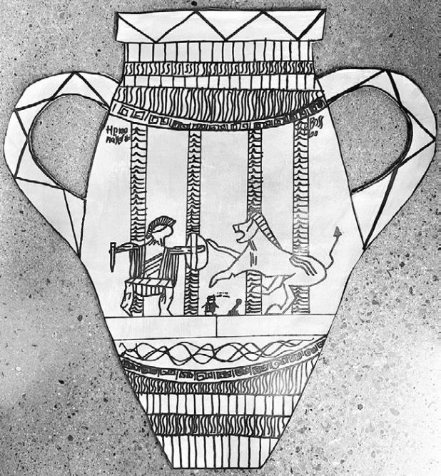 ‘Ancient Greek pottery’ artwork by Jacob Moore, a sixthgrade Intro to Art student at Rockdale Junior High School.