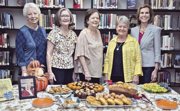 TRIBUTE— The Thursday Reading Club honored the late Dr. Lucile Estell at the library’s First Friday Coffee. Attendees were able to see Dr. Estell’s personal collection which is on permanent display. Members present (L-R) are Ann King, Annette Stone, Gloria Walker, Geri Burnett and Lynn Young. Not shown are club members Peggy Cooke, Diana Graves, Debbie Klein, Patricia McKee, Barbara Nelson, Wilma Owens, Joan Ratliff, Wendie Upson and Linda Wilson.