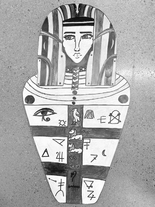 ‘Ancient Egyptian tomb’ artwork by Allison Perez Ramirez, a sixth-grade Intro to Art student in Rockdale Junior High School.