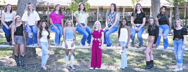 WHO WILL IT BE?— One of these lovely young ladies will be crowned the 2025 Rockdale Fair Queen on Saturday, Oct. 11, starting at 7:30 p.m. in the RHS auditorium. Contestants are (front row, L-R) Kenley Harris, Audriana Alonso, Mariana Vargas, Hadley Brooks, Aaliyah Aspilaire, Mary Lynn Tate and Natalynn Freeman; (back row, L-R) Emary Ross, Audrie Jordan, Audrianna Hulse, Becca Thomas, Paisly Fisher, Grace Patton and Karla Saucedo. Photo by Jocelyn Lewis/Rockdale Signs &amp; Photography