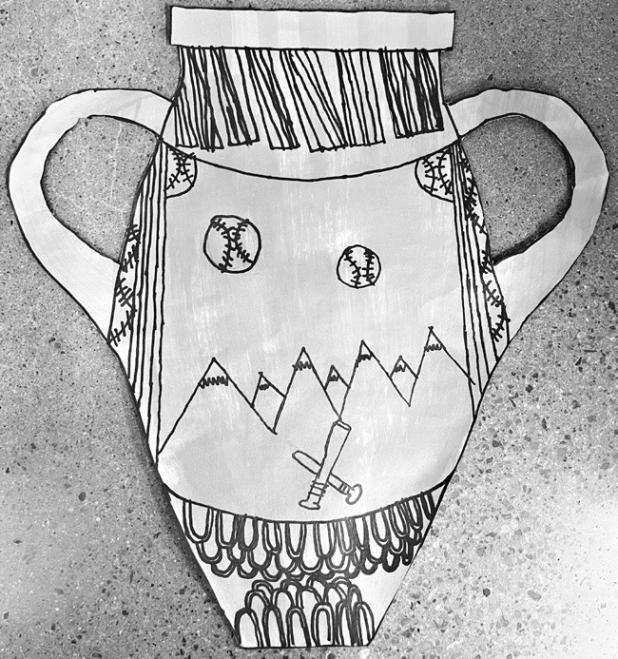 ‘Ancient Greek pottery’ artwork by Brantley Brawn, a sixth-grade Intro to Art student at Rockdale Junior High School.