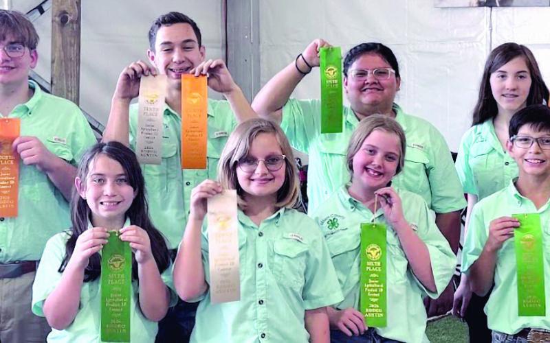 Milam County Ag ID team members are (front row, L-R) Sophia Fuchs, Mackenzie Holcombe, Peyton Warford, Winston Walzel and Hollie Rennemeyer; (back row) James Holcombe, Luke Holcombe, Caleb Fuchs, Brioni Bolivar and Kallie Rennemeyer.