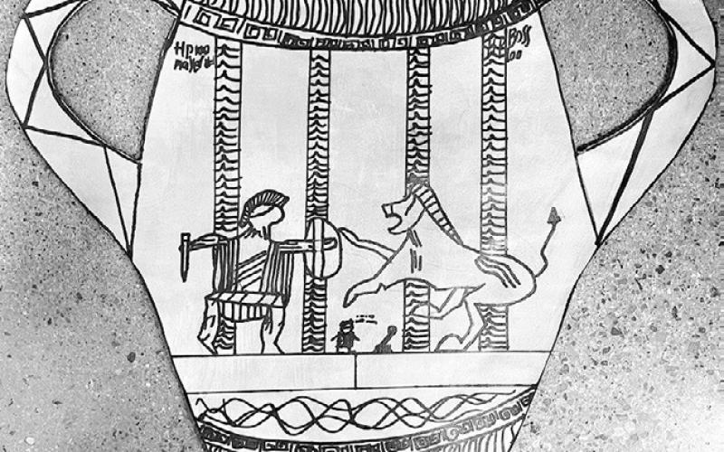‘Ancient Greek pottery’ artwork by Jacob Moore, a sixthgrade Intro to Art student at Rockdale Junior High School.