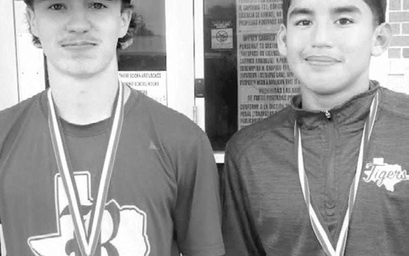 The Rockdale varsity boys doubles team (L) of Brody Willard and Mason Lillard placed third in district, while the JV boys double team (R) of Aiden Svrcek and Humberto Lara finished second in their division. Photos by Wynton Thomason