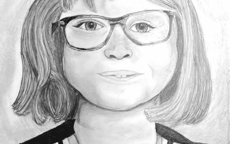 Self-portrait drawing by Madison Gonzales, a 2025-26 eighth-grader in Art II at Rockdale Junior High School.