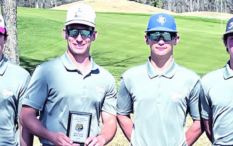 SECOND PLACE— The Rockdale Tiger golf teams played in the ShadowGlen Tournament in Manor last week with both boys and girls teams taking second place. Playing for the boys (above) were (L-R) Shawn McKie, Mason Lillard, Kade Lillard and Zeb Skrhak. Participating for the girls (below) were (L-R) Isabella Alexander, Hannah McKie, Paisly Fisher and Brynlee Williams. Photos by Rockdale Tigers Athletics
