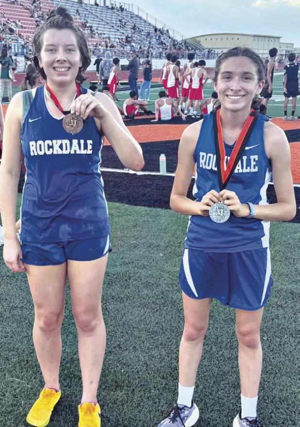 TOP THREE— Rockdale eighth-grade runners Nora McMannus, left, and Paulina Waak turned in strong performances at the Smithville Junior High Invitational last Wednesday. Waak placed second and McMannus finished third among more than 115 runners. Rockdale Tigers Athletics photo