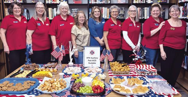 LENDING SUPPORT— The VFW Auxiliary sponsored First Friday Coffee at the library. Shown are, from left, Rita Johnson, Donna Diver, Paula Stewart, Barbara McDavid, Virginia Macklin, Irene Garza, Donna Nichter, Trish Kubena and Shary Tutt. The coffees are held the first Friday of every month from 9 to 10:30 a.m.