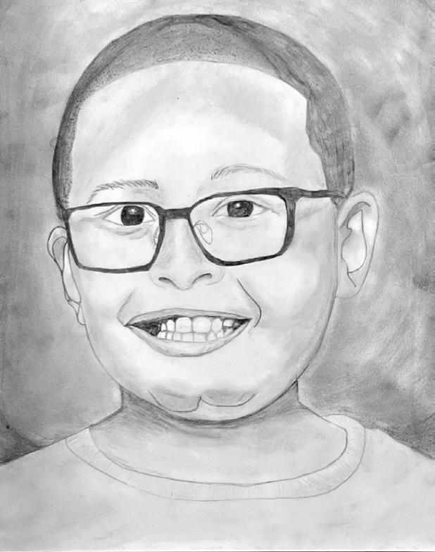 Self-portrait drawing by Hector Yepez-Salazar, a 2025-26 eighth-grader in Art II at Rockdale Junior High School.