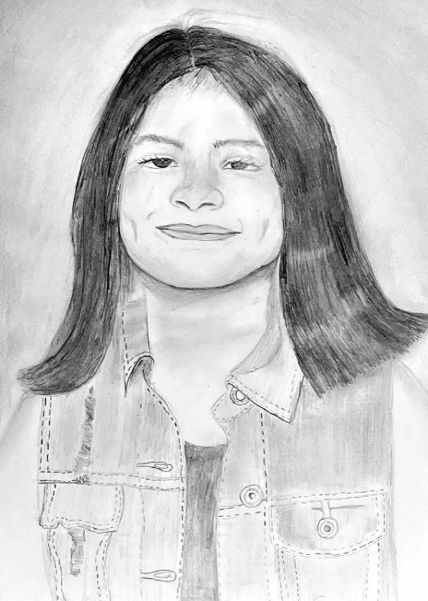 Self-portrait drawing by Verenice Rivera, a 2025-26 eighth-grader in Art II at Rockdale Junior High School.