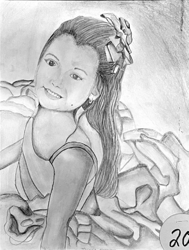 Self-portrait drawing by Kamila Colmenero Hernandez, a 2025-26 eighth-grader in Art II at Rockdale Junior High School.