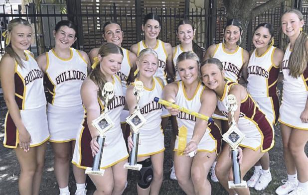 CHAMPIONS— Thorndale Bulldog cheerleaders went to UCA cheer camp recently and came home champions. The squad won Dance Routine Championship, Cheer Routine Championship and All-Around Performance Championship. Special shout out to Audrie Jordan, Jordyn Stutts, Taydan Garcia and Lyla Patin who were named All-American Cheerleaders. Senior Stutts was also a recipient of the Pin it Forward award and was asked to tryout for the UCA staff. Thorndale High School photo