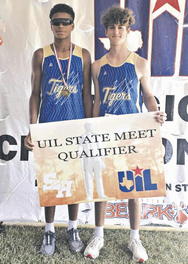 STATE BOUND— The district champion Rockdale Tigers varsity cross country team competed in the regional meet on Monday. Jon Fuller (L) and Austin Caldwell (R) will advance to the state cross country meet held in Round Rock on Oct. 31. Photo by Lindsey Juergens Lillard