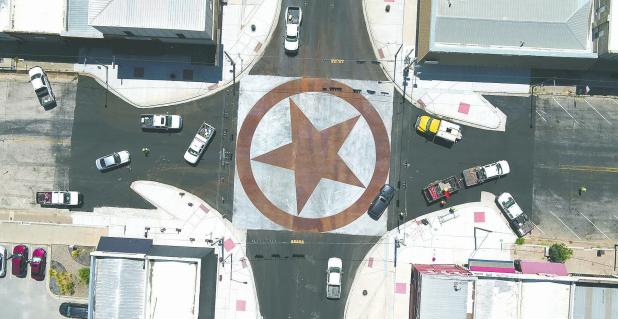 Three more angles from above of Rockdale’s new Main Street Star in the intersection of Main Street and Cameron Avenue (US 79).