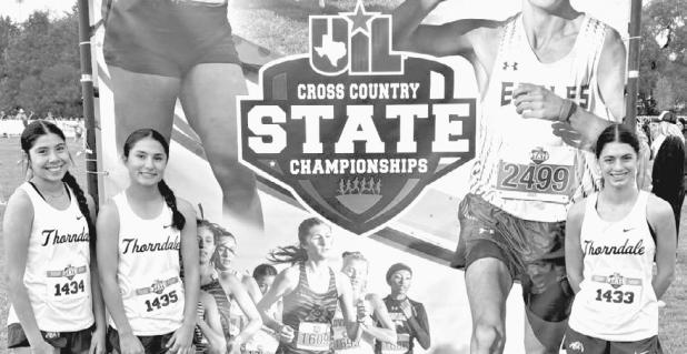 GIRLS STATE MEET— The Thorndale Lady Bulldogs had three runners competing in the UIL State Cross Country Meet on Friday in Round Rock. (L-R) Nadia Gonzalez placed 91st, Raven Sandoval was 25th and Skielee Bear finished 48th. Thorndale ISD Athletics photo