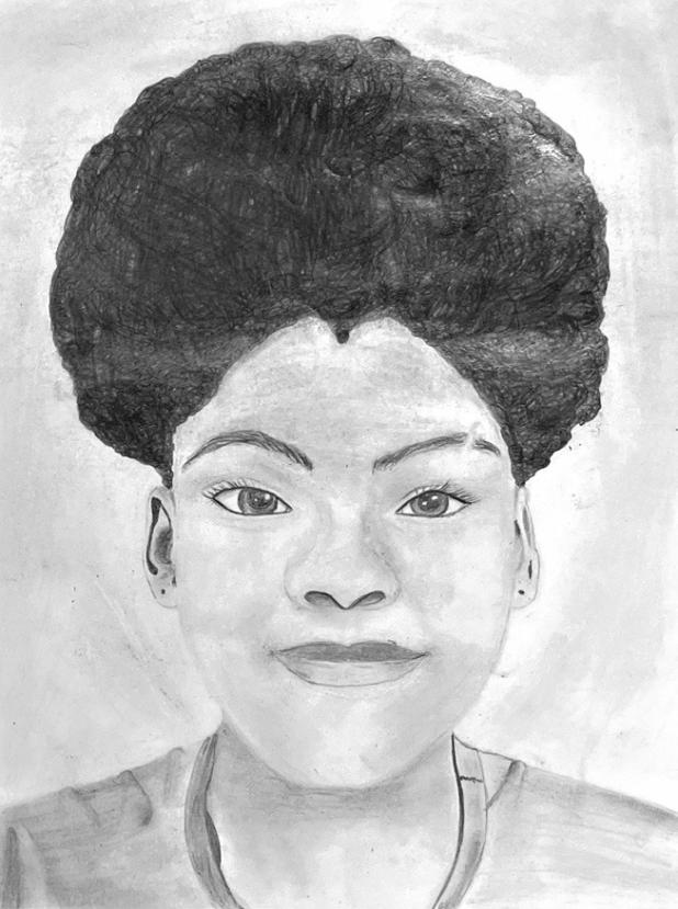 Self-portrait drawing by Rayanna Dunn, a 2025-26 eighth-grader in Art II at Rockdale Junior High School.