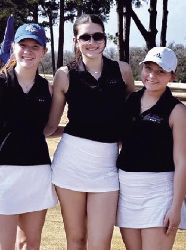 Rockdale Lady Tiger golfers (L-R) Brynlee Williams, Paisley Fisher and Bella Alexander participated in the Caldwell golf tournament last week. Photo by Brooksy Fisher