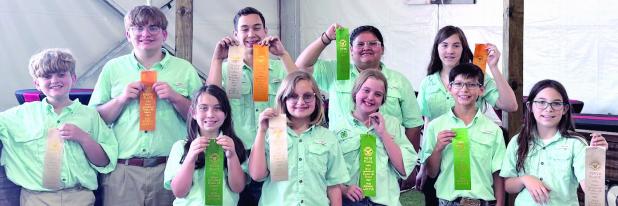 Milam County Ag ID team members are (front row, L-R) Sophia Fuchs, Mackenzie Holcombe, Peyton Warford, Winston Walzel and Hollie Rennemeyer; (back row) James Holcombe, Luke Holcombe, Caleb Fuchs, Brioni Bolivar and Kallie Rennemeyer.