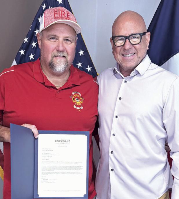 Trent Wages was celebrated by Mayor Ward Roddam and the city council for his 30 years of service to the Rockdale Volunteer Fire Department upon his retirement.