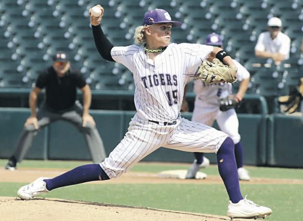 STATE FINALISTS— We were cheering on our neighboring Thrall Tigers last Thursday while they played for the state baseball title against Wall at the Dell Diamond in Round Rock. The Hawks came out on top 14-2 but Thrall had a great season. Here Thrall pitcher Maverick McAllister (15) delivers a pitch during the championship game. Michael Adams/Austin Sports Journal