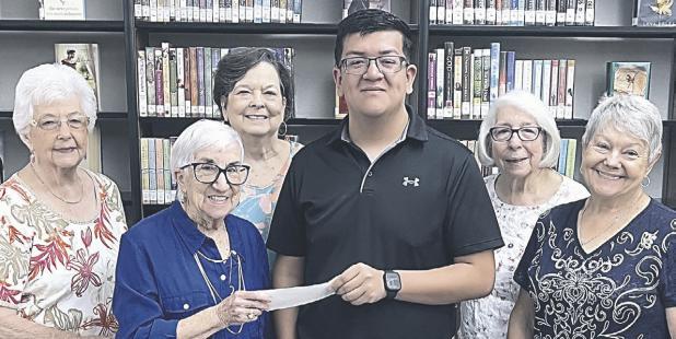 HEADED TO A&amp;M— Andres Hernandez was awarded a $1,000 scholarship from Thursday Reading Club. Hernandez will study radiology at Texas A&amp;M’s RELLIS Innovation and Tech Campus. Shown here are club members presenting the check (L-R) Barbara Nelson, Peggy Cooke, Gloria Walker, Hernandez, Patricia McKee and Geri Burnett.