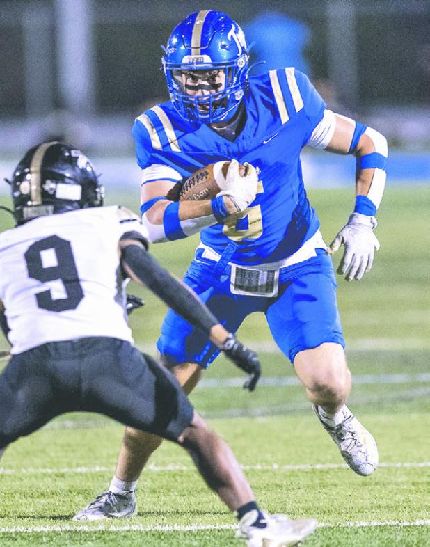 Above, Tiger Brody Willard (6) looks for yardage after a catch from Rockdale QB Greyson Williams Friday night. Top right, Tiger receiver De’Andre Stephens (10) cuts