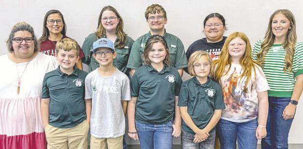 Milam County participants in the Tri-County Consumer Decision Making Camp were (front row, L-R) James Holcombe, Winston Walzel, Abbie Basonic, Mackenzie Holcombe, Kendall Hertenberger; (back row, L-R) Micah Holcombe, Becky Castillo, Maddie Basonic, Luke Holcombe, Brioni Bolivar and Ally Smitley.