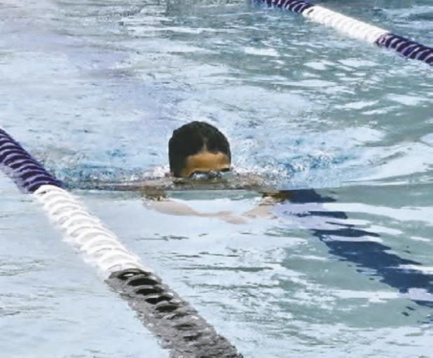SWIM-A-THON— Braxton Ingram, a member of the local Wake Aquatics swim team, participated in a swim-a-thon last week to raise money for the team. Every lap he made raised money. Submitted photo