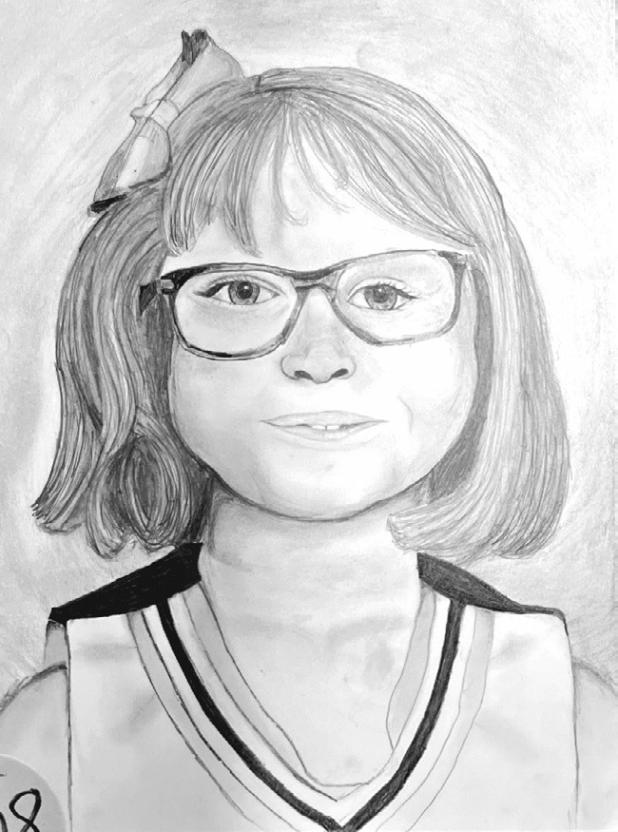 Self-portrait drawing by Madison Gonzales, a 2025-26 eighth-grader in Art II at Rockdale Junior High School.