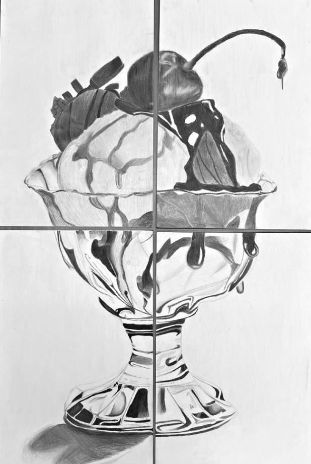 Ice cream sundae group scale drawing by Rockdale Junior High eighth-grade Art II students Jazzlynn Dixon, Allison Garza, Ross Bell and Yoalee Vergara.