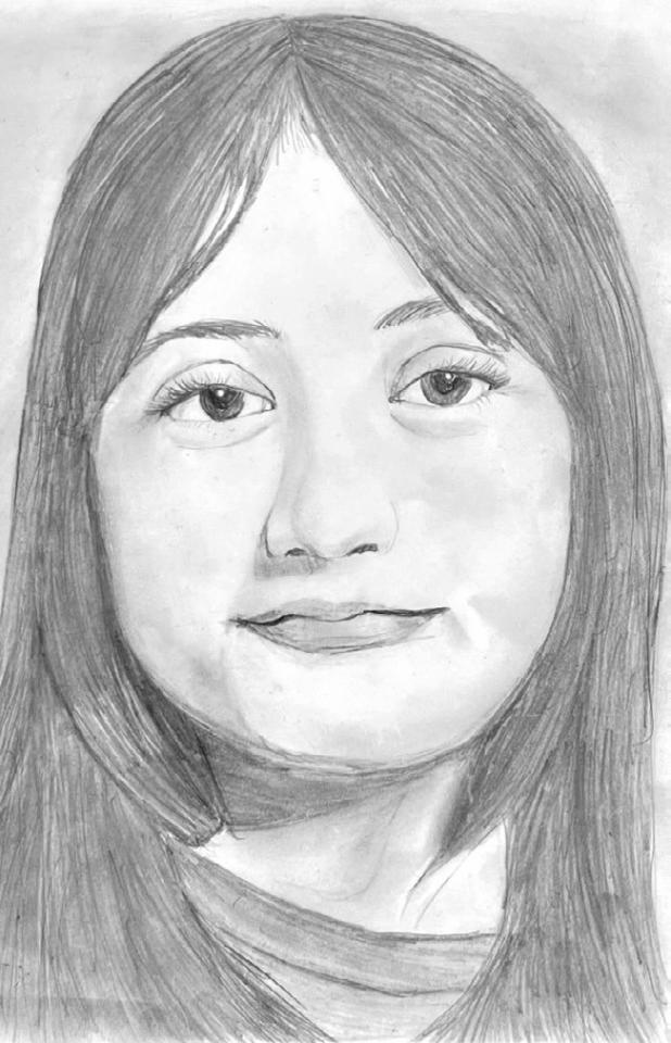 Self-portrait drawing by Kacy Brown, a 2025-26 eighth-grader in Art II at Rockdale Junior High School.