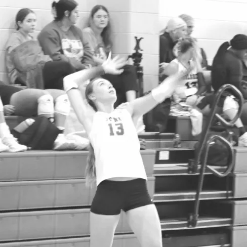 Rockdale Lady Tiger Kyndal Selgelid (13) serving the ball. The Lady Tigers defeated the Thorndale Lady Dogs last week at home and also played in the Little River- Academy Tournament. Reporter/Nathan Flores