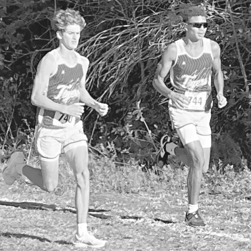 Rockdale High School’s cross country duo of Austin Caldwell (L) and Jon Fuller (R) will be competing Friday morning in the UIL State Cross Country Meet at Old Settlers Park in Round Rock. Photo submitted by Rockdale ISD