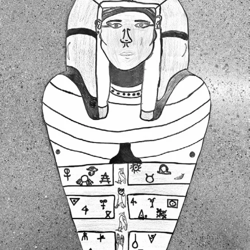 ‘Ancient Egyptian tomb’ artwork by Amaya Simmons, a sixth-grade Intro to Art student in Rockdale Junior High School.