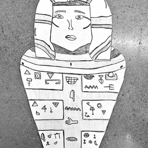 ‘Ancient Egyptian tomb’ artwork by Charlee Sisemore, a sixth-grade Intro to Art student in Rockdale Junior High School.