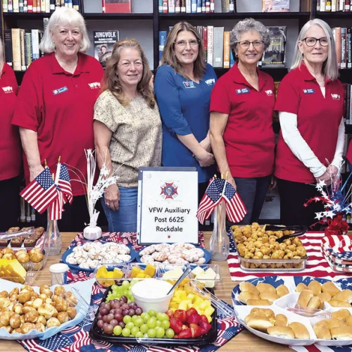 LENDING SUPPORT— The VFW Auxiliary sponsored First Friday Coffee at the library. Shown are, from left, Rita Johnson, Donna Diver, Paula Stewart, Barbara McDavid, Virginia Macklin, Irene Garza, Donna Nichter, Trish Kubena and Shary Tutt. The coffees are held the first Friday of every month from 9 to 10:30 a.m.