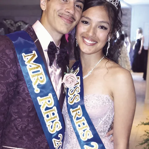 ROYALTY— At the RHS prom on Saturday, April 11, Jesse Montelongo and Yaretzi Hernandez were named Mr. and Miss Rockdale High School. RHS Principal Wendy Mahan and junior class parents want send a thank you to Run Florist Run for the bouquet, Rockdale Signs for the plaques and photos, Destinie Malish with RHS Floral Design for the sashes, DJ Anthony Cortez for keeping the energy high, TK United for the decorations and our RHS staff members for their support throughout the event.