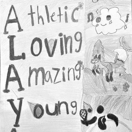 ‘All about me’ poster by Malaya Gauna, a seventh-grade Art I student in Rockdale Junior High School.