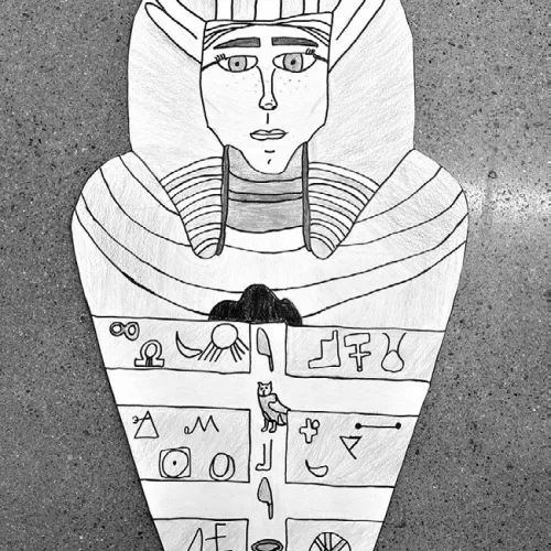‘Ancient Egyptian tomb’ artwork by Ember Wedemeier, a sixth-grade Intro to Art student in Rockdale Junior High School.