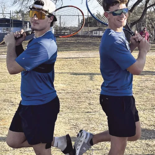 Brody Willard (L) and Mason Lillard (R) took first place in boys doubles at last week’s Rockdale Open. Photo by Lindsey Juergens Lillard