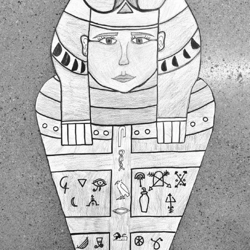‘Ancient Egyptian tomb’ artwork by Maryanne Zuniga, a sixth-grade Intro to Art student in Rockdale Junior High School.